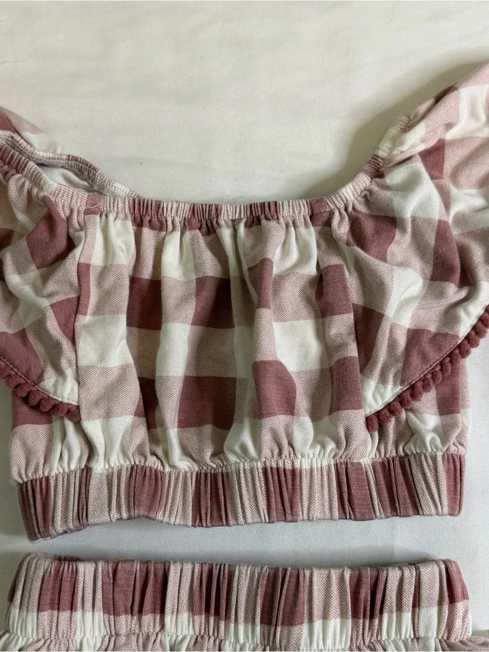 kate quinn Mauve and Cream Gingham Two-Piece Baby Set
